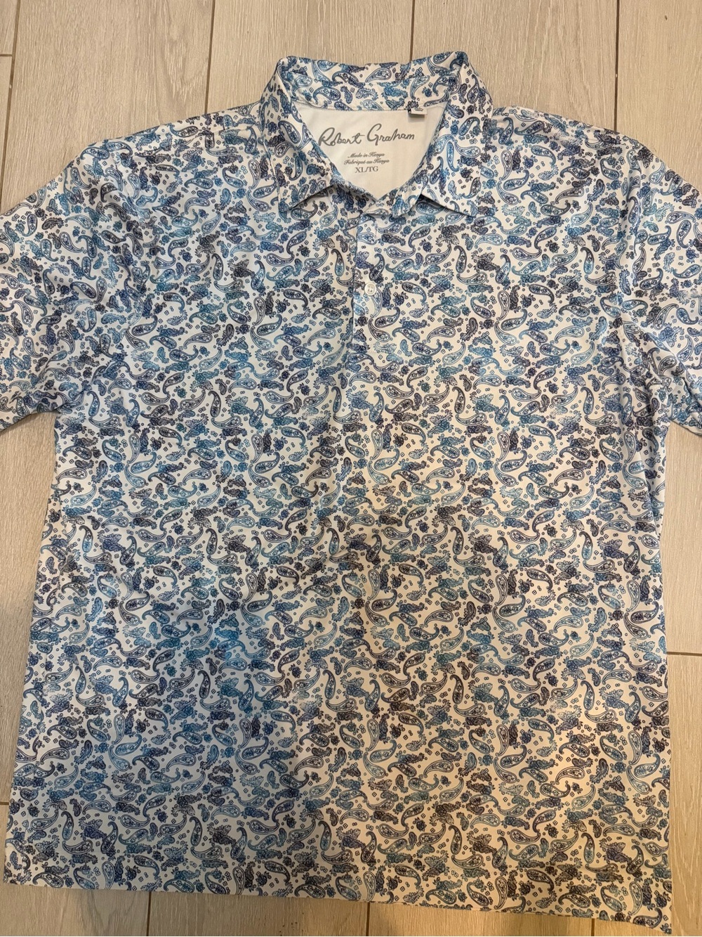Robert Graham White Short-Sleeve Paisley Button-Down Shirt with Blue Accents